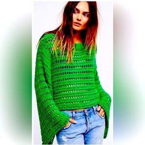 Free people emerald green bell sleeve sweater XS